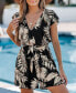 ფოტო #2 პროდუქტის Women's Dark Tropical Flutter Sleeve Ruffle Hem Romper