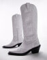 Topshop Bailey premium leather western boot in white croc Белый, 37 - фото #3