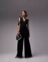 Topshop Tall deep v neck tie shoulder jumpsuit in black