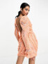 Фото #3 товара ASOS DESIGN flared sleeve embellished sequin ruffle mini dress in apricot