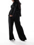 Vila Curve velvet plisse wide leg trouser co-ord in black