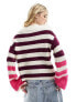 JDY wide sleeve jumper in purple and pink stripe