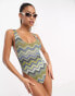 ASOS DESIGN scoop neck swimsuit in glitter zig zag print