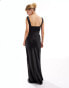 Фото #6 товара Six Stories Bridesmaid square neck satin maxi dress in black