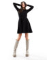 Фото #4 товара Y.A.S knitted fit and flare mini dress with lace cuff detail in black