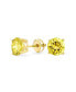 2CTSolitaire Round Canary Yellow CZ Stud Earrings For Women Gold Plated Sterling Silver Screw Back 8MM