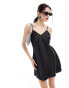 Miss Selfridge satin v neck mini slip dress in black Черный, 36 - фото #1