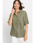 ფოტო #1 პროდუქტის Women's Cotton Linen Shirt with Rolled Sleeve Tab Detail