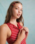 Miss Selfridge sleeveless popper top in red stripe Красный, 38 - фото #2