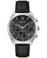 ფოტო #1 პროდუქტის Men's Chronograph High Precision Black Leather Strap Watch 42mm