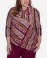 Plus Size Wine Country Women's Spliced Stripe Cowl Neck Top With Necklace