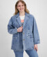 Фото #1 товара Plus Size Denim Long-Sleeve Blazer Jacket