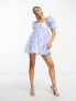 Фото #7 товара Forever New Petite puff sleeve organza mini dress in blue floral