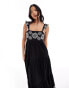 Miss Selfridge Petite tiered maxi dress with embroidery detail in black Черный, 34 - фото #4