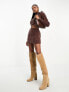 Aria Cove cable knit mini skirt co-ord in brown 40 - фото #5