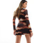 Фото #8 товара Missyempire mesh mini skirt co-ord in brown graphic print