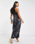 AllSaints Bryony Liza satin midi dress in black print