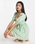 ASOS DESIGN – Mini-Smockkleid mit geraffter Rückenpartie in hellem Khaki Зеленый, 32 - фото #4