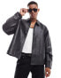 ASOS DESIGN real leather boxy oversized coach jacket in black