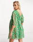 Фото #3 товара Wednesday's Girl Maternity puff sleeve mini smock dress in green patchwork