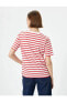 Kadın T-shirt 4sak60014ek Kırmızı Çizgili