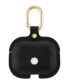 Black Leather Apple AirPods Case with Gold-Tone Snap Closure and Carabiner Clip