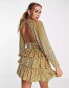 Miss Selfridge Premium festival embellished sequin tiered mini dress with long sleeve in gold