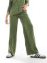 JDY high waisted wide leg trouser co-ord in khaki stripe