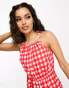 Pieces Petite tie sleeve playsuit in red gingham Красный, L - EU 40 - фото #2