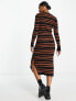 New Look knitted crew neck ribbed maxi dress in brown stripe