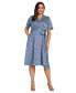 ფოტო #2 პროდუქტის Plus Size Printed Tie-Waist Short-Sleeve Shirtdress