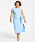 Фото #1 товара Trendy Plus Size Ribbed Cap-Sleeve Belted Dress, Created for Macy's