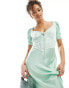 Фото #2 товара ASOS DESIGN v neck satin midi with lace bodice in sage green with contrast lace