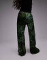 Фото #5 товара Topshop satin print wide leg pull on trouser in green