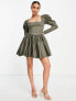 ASOS DESIGN bonded cotton poplin skater mini dress in khaki