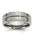 Titanium Brushed Grooved Beveled Edge Wedding Band Ring