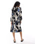 Фото #3 товара Vila wrap front midi dress in blue graphic print