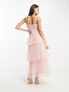 Фото #2 товара Vila Bridesmaid tulle dobby maxi dress with tiered skirt in pink