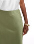 Vila satin maxi skirt in oil green