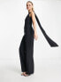 Vesper Tall one drape shoulder jumpsuit in black