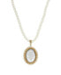 ფოტო #1 პროდუქტის 14K Gold-tone Clear Oval Intaglio Imitation Pearl Strand Necklace