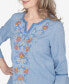 Petite Scottsdale Center Embroidered Split Neck Top