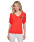 Women's Ruched-Sleeve V-Neck Top