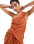 Фото #2 товара ASOS DESIGN one shoulder draped maxi dress with full skirt in rust