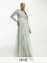 Фото #1 товара Maya Petite Bridesmaid long sleeve maxi dress with delicate sequin in sage green