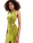 ASOS DESIGN cut out ruched detail maxi dress with split in olive green