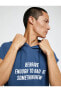 Basic Kapşonlu Spor Oversize Tişört Slogan Baskılı Kolsuz