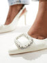 Public Desire Bridal Wide Fit Flora embellished buckle heeled slingback in cream satin