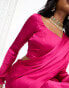 Kanya London tie back long sleeve crop top in magenta pink satin