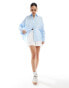 Pull&Bear oversized long sleeve linen look shirt in blue stripe